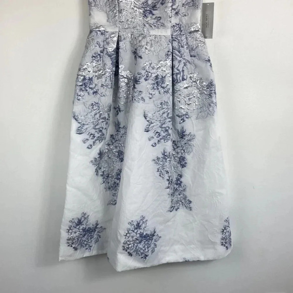 Teri Jon Dress Fit & Flare White Blue Floral Jacquard Cocktail 229240 Wedding - Picture 6 of 16